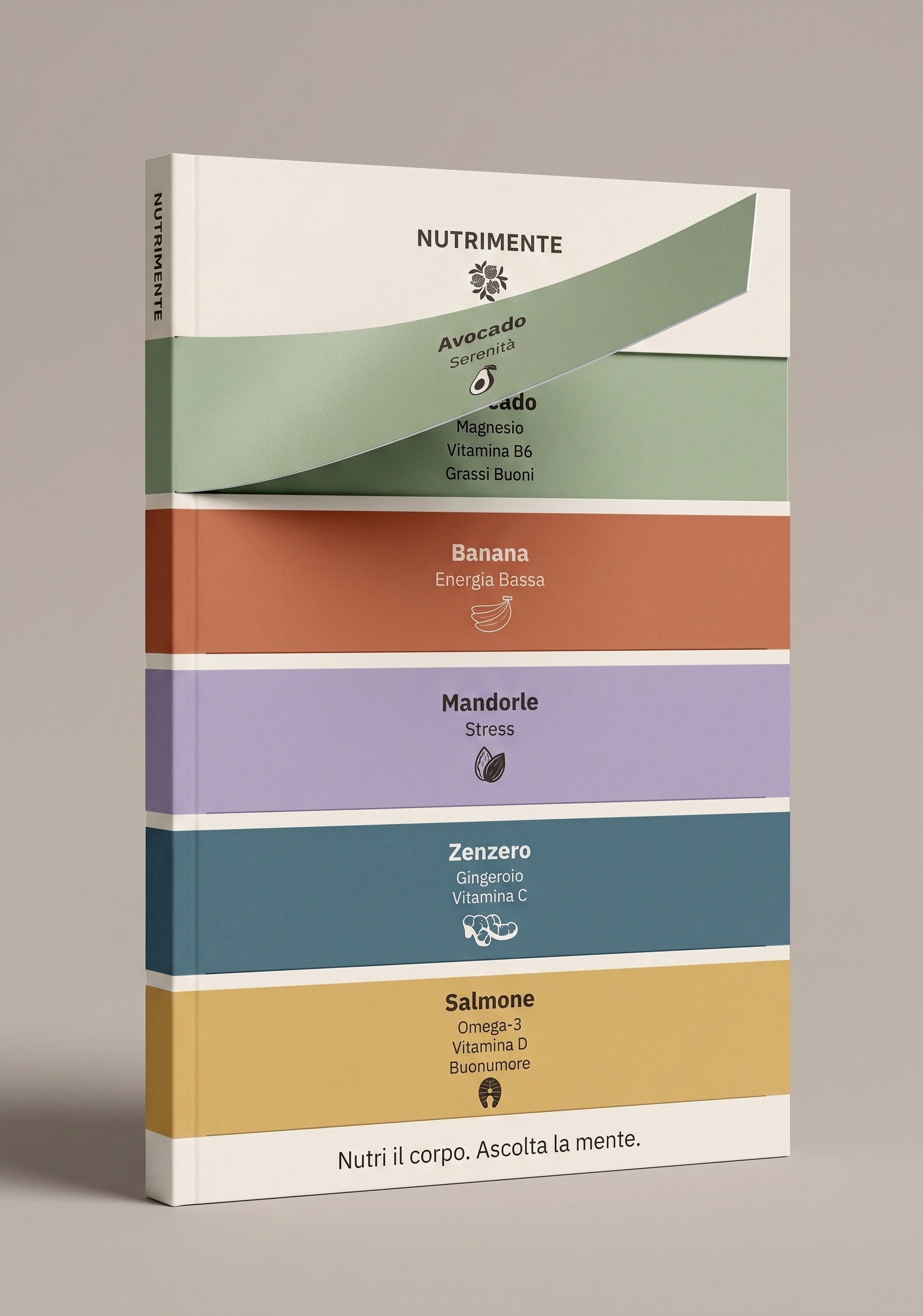 A cooking diary whose cover carries the typographic pomegranate composition.
